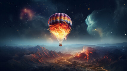 Fototapeta na wymiar A hot air balloon flying over a mountain range