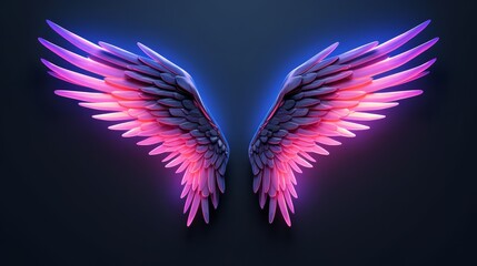 A pair of pink and purple wings on a black background - obrazy, fototapety, plakaty
