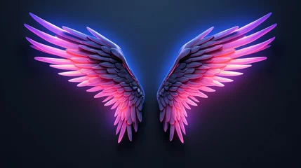 Fotobehang A pair of pink and purple wings on a black background © NK