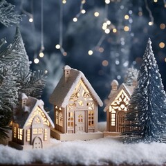 christmas tree and house, christmas tree and lights, Christmas holiday background, Christmas, winter, new year