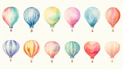 Afwasbaar Fotobehang Luchtballon Watercolor hot air balloons flying in the sky
