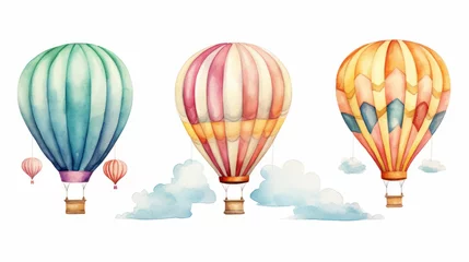 Cercles muraux Montgolfière Watercolor hot air balloons flying in the sky