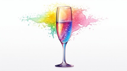 A watercolor wine glass filled with liquid and sprinkles