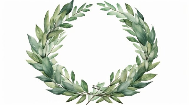 A watercolor painting of a wreath of leaves on white background