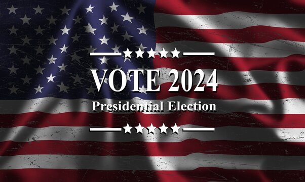 Presidental election day. Vote 2024 in USA, banner design with usa flag