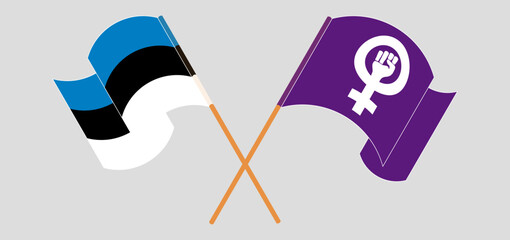 Crossed and waving flags of Estonia and Feminism