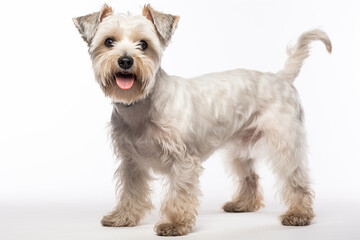 photo with white background of a terrier breed dog