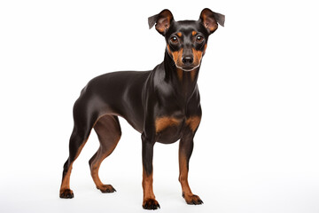 photo with white background of a pinscher breed dog