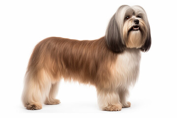 photo with white background of a Lhasa Apso dog