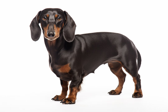 photo with white background of a dachshund breed dog