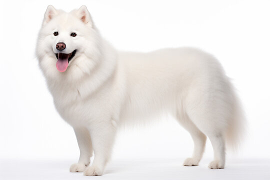 photo with white background of a Samoyed breed dog