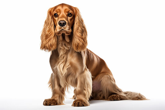photo with white background of a cocker spaniel dog