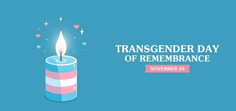 Transgender Day of Remembrance November 20 vector illustration banner. Burning mourning candle with Transgender pride flag colors icon.  - Powered by Adobe