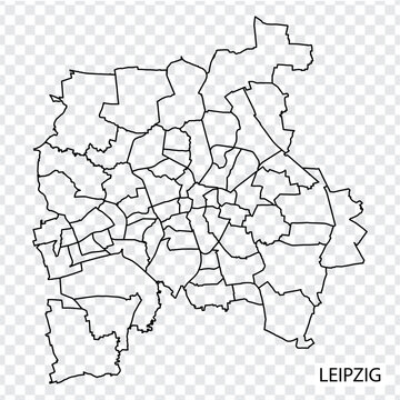 High Quality map of Leipzig is a city  The Germany, with borders of the districts. Map of Leipzig for your web site design, app, UI. EPS10.