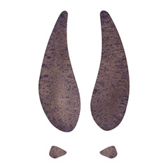 Colored track hoof of elk, deer. Brown paw wild animal footprint. Hand drawn watercolor illustration isolated on white background. For printing postcards, textile, clothes, fabrics