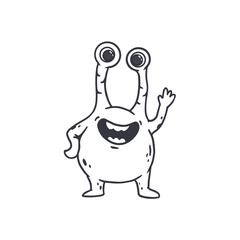 Cute cartoon monster wiht funny eyes on white background. Alien. Coloring. Doodle. Vector