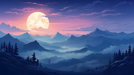 Tranquil Peaks: Minimalistic Landscape in 4k Flat Illustration