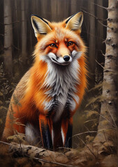Artistic portrait of a red fox in the forest