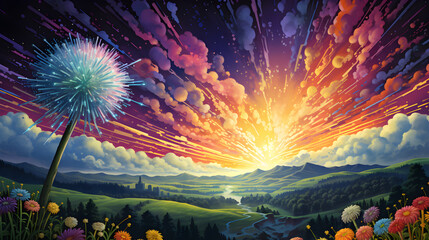 Abstract Landscape with Dandelion