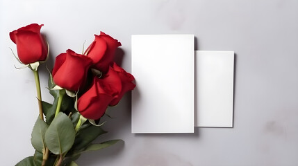 mockup con elementos románticos  flores rosas rojas y espacio para texto en colores rojos y rosas, perfecto para expresar sentimientos afectivos.