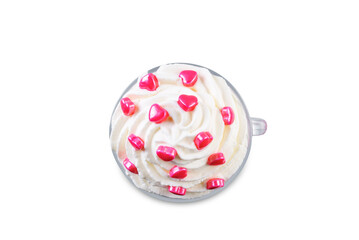 Hot white chocolate cocktail for Valentine's day holidays on a white isolated background