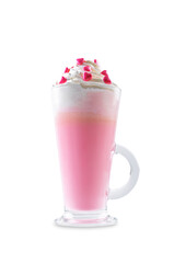 Hot white chocolate cocktail for Valentine's day holidays on a white isolated background