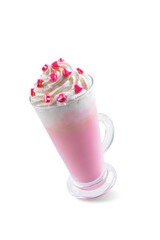 Hot white chocolate cocktail for Valentine's day holidays on a white isolated background