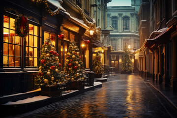 Fototapeta na wymiar Christmas lights and Christmas decorations on the streets