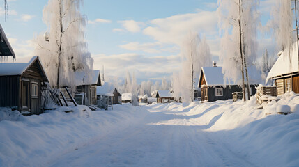 Small Village of Cabins in the Snow