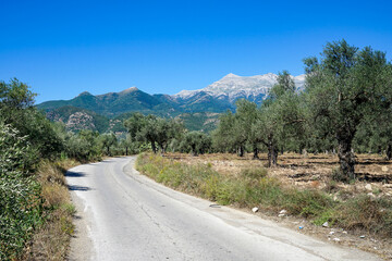 Scenic Road leads to beautiful Taygetos mountain range. Prophet Elias is the highest mountain on the Peloponnes in Greece