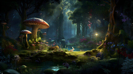 Fantasy Forrest with Animals and Plants