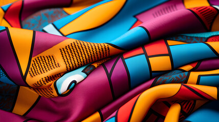 Close Up of Colorful Fabric in Pink, Blue, Red and Papaya