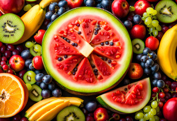 Background full of varied beautiful fresh fruits