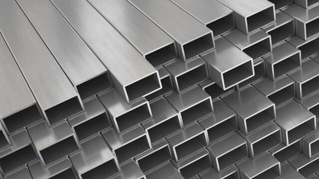 Rolled metal product. Steel square profiles. Looping animation