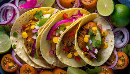 Tacos al pastor top view. Mexican Food.