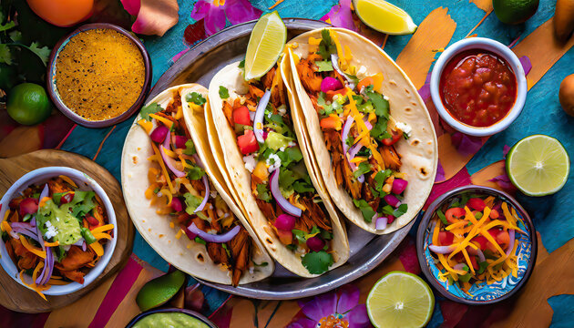 Tacos al pastor top view. Mexican Food.