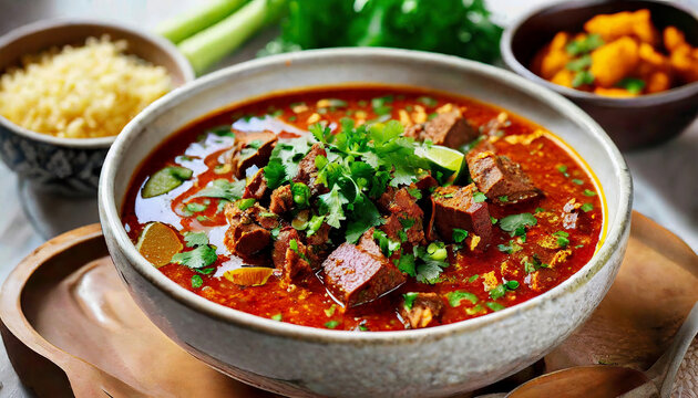 Birria in a rich, flavorful broth. Mexican Food