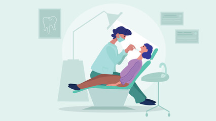 Dentist examining or treating patient teeth. A female patient having a dental routine checkup at the dentist's office. Looking at Patient Oral Cavity. Dental health and the importance of dental care.