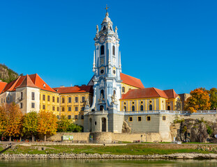 Durnstein town in Wachau valley in autumn, Austria