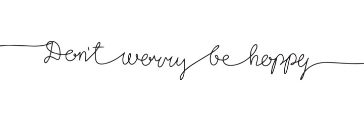 Don't worry be hoppy one line continuous text. Easter minimal text banner. Handwriting calligraphy lettering for Easter holiday. Hand drawn vector art.