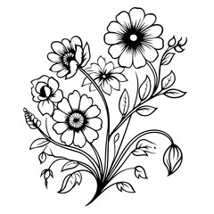 line drawing, line art png, line art prints, spring clipart, line art rose, rose clipart, floral svg, flower png, wildflower svg, flower clipart, bouquet svg, tattoo svg, line art, svg files, svg file
