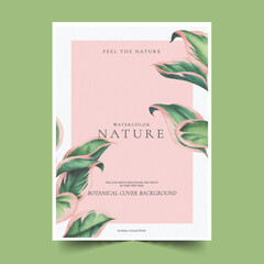 elegant botanical background with pink green leaves design vector illustration
