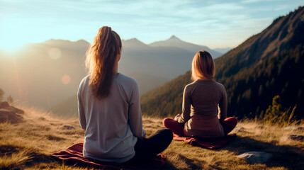 Naklejka na ściany i meble Two Women friends Practicing Meditation
