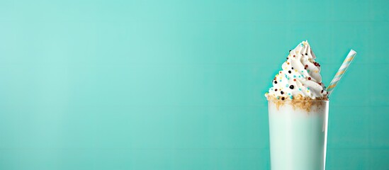 Teal background with milkshake and rim sprinkles