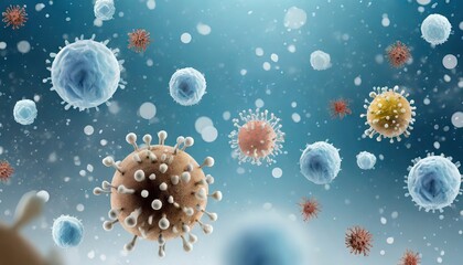 Virus, Antibodies and viral infection under the microscope. The body's immune defense. Antigens 3D illustration	