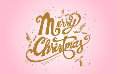 Merry Christmas in pink background for pink christmas lettering for greeting cards, banners, posters, isolated vector illustration. Pink Merry Christmas.
