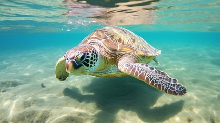 
Encountering a solitary Honu (Hawaiian Green Sea Turtle) in the midst of crystal-clear turquoise waters off Maui was a tranquil experience.