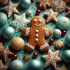 Christmas background 3D Gingerbread man. High quality photo