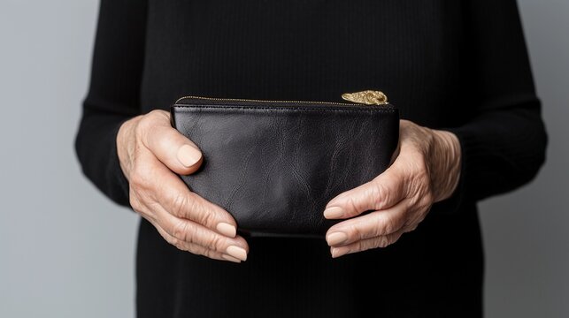 Hands Of An Elderly Person Holding A Wallet, Financial Problems Of Seniors