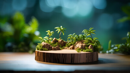 Miniature Tropical Island on a Round Piece of Wood